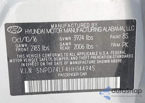 2017 Hyundai Elantra Se from USA, damaged, VIN 5NPD74LF4HH144945